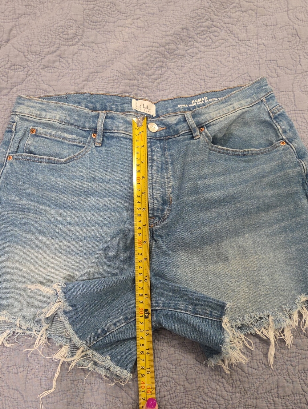 Nicole Miller Light Wash "Nomad" Super High Rise Frayed Hem Denim Shorts Sz 12! - Picture 8 of 10